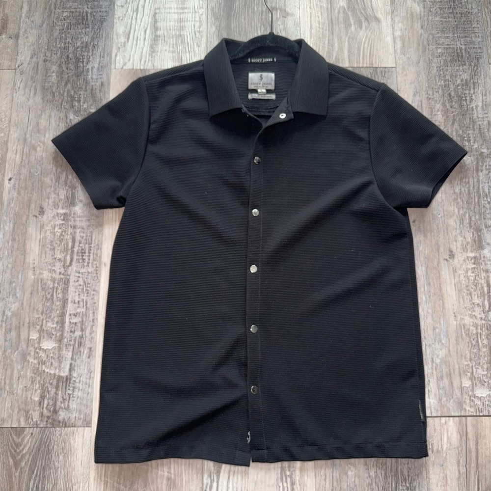 Scott James England Ribbed Snap Button Casual Shirt Men's Size Large Black